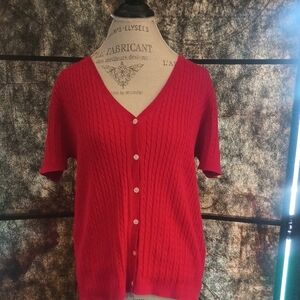 Chaps Red V-Neck Button-Up Sweater